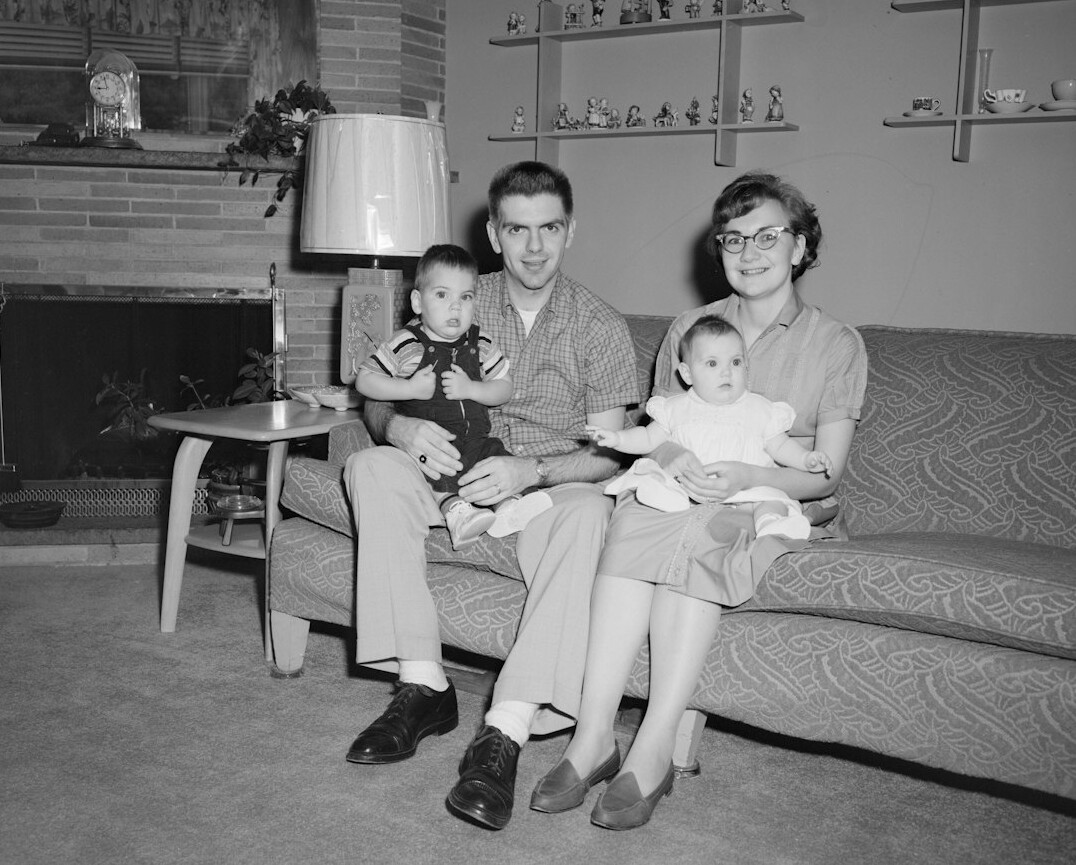 family watching old tv
